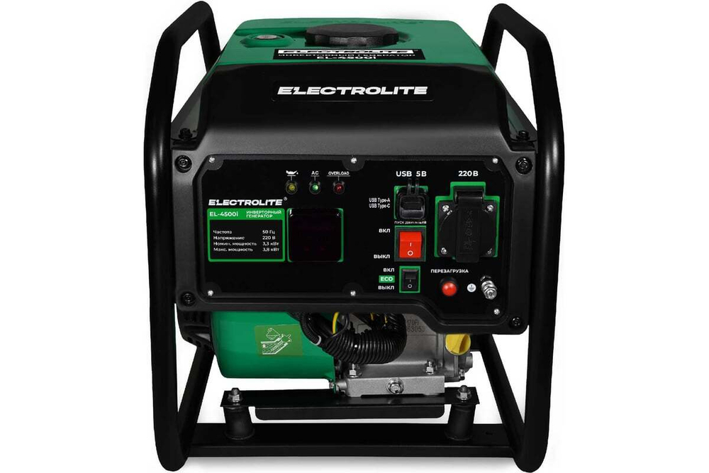 Генератор бензиновый инверторный Electrolite EL 4500i 3.3-3.8 кВт, цифровой дисплей, разъемы USB-A и USB-C, режим ECO 6850