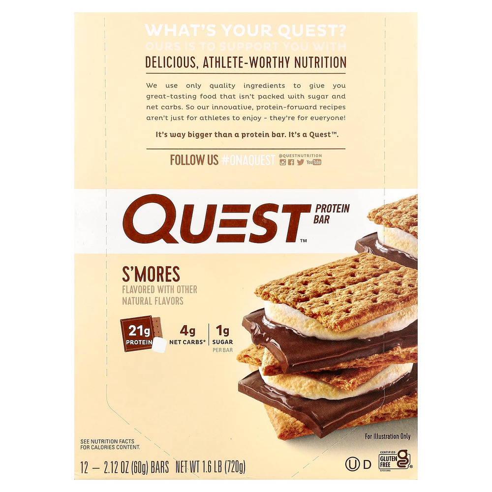 Quest Nutrition, Протеиновый батончик «Печенье с зефиром», 12 батончиков, 60 г (2,12 унции) каждый