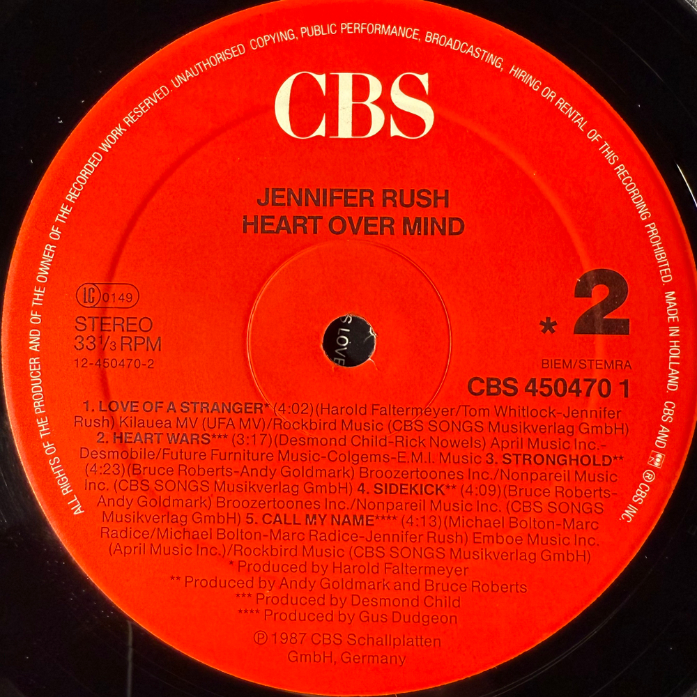 Jennifer Rush - Heart Over Mind (Голландия 1987г.)