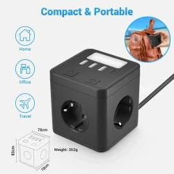 Удлинитель-тройник-ночник , с USB, Type-C PowerCube, 4 гнезда 220V, 3 USB 2400mA / 1 Type-C 3100mA, c заземлением, защитные шторки, 10 A/2500 Вт.
