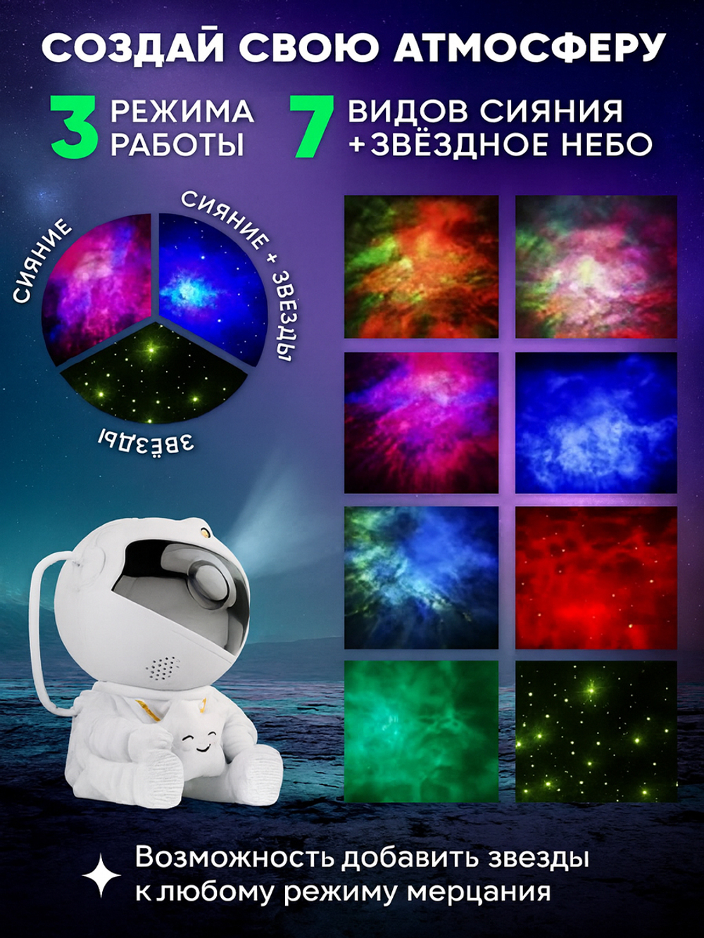 Проектор звездного неба, ночник космонавт