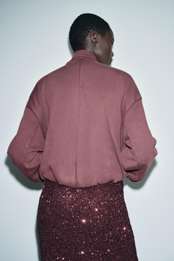 ZARA КУРТКА ИЗ МЯГКОЙ ТКАНИ С ЭФФЕКТОМ ПОТЕРТОСТИ, БУРГУНДИ