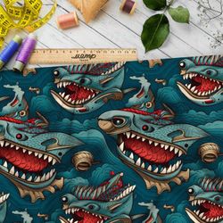 Ткань премиум дюспо фантазийные океанские монстры