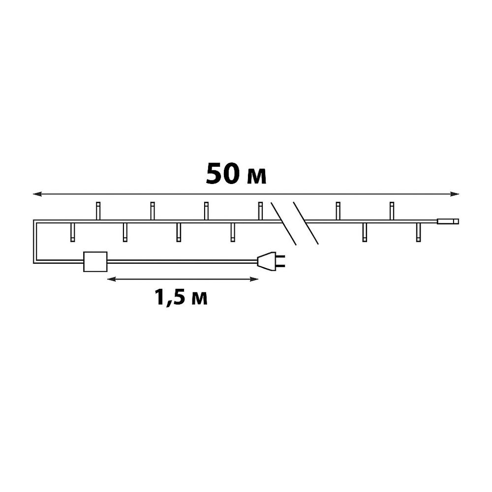 ULD-S5000-500-DGA MULTI IP20 Гирлянда светодиодная. 50м. 500 светодиодов. Разноцветный свет. Провод зеленый. ТМ Uniel