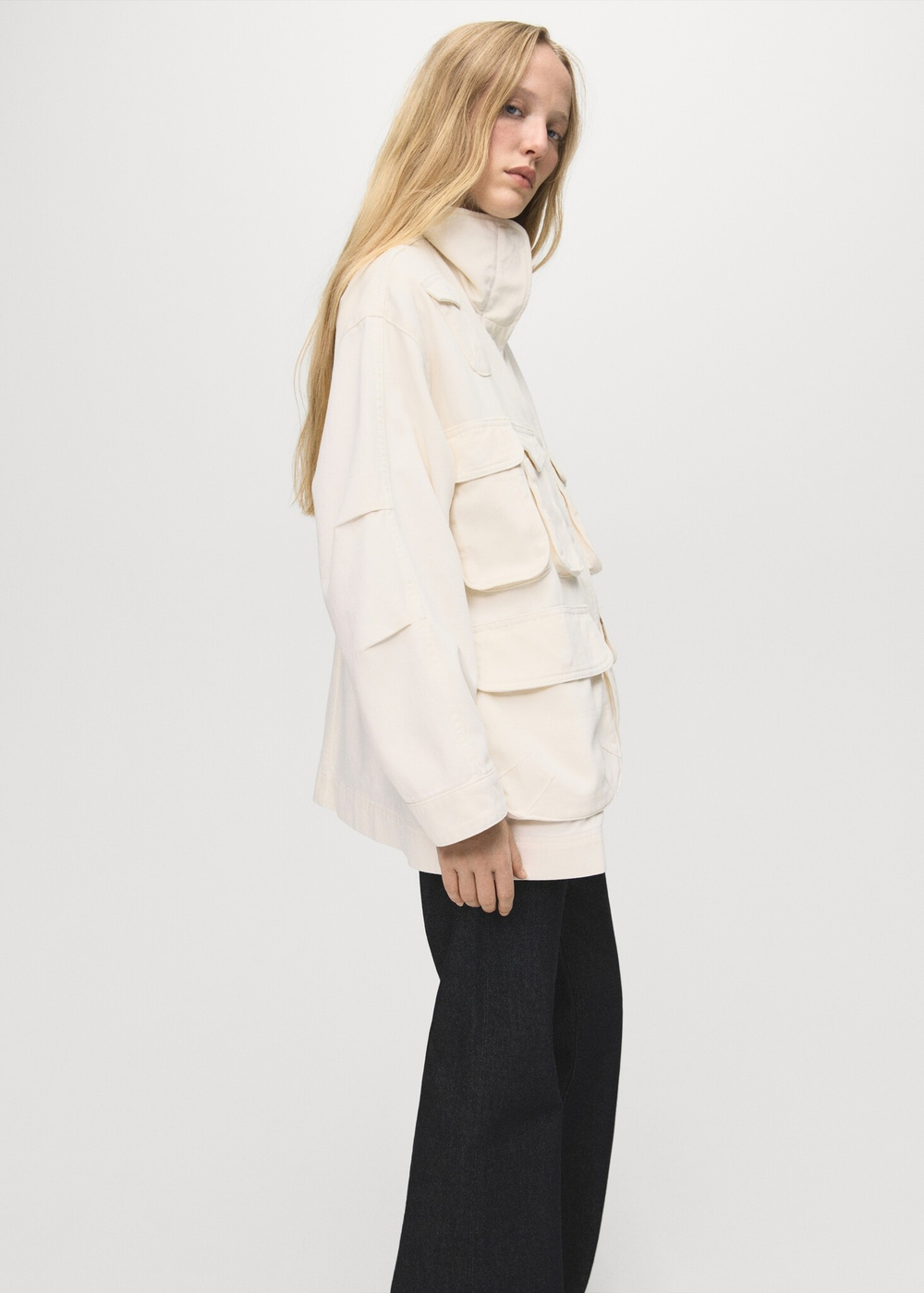 MANGO Джинсовая парка с карманами, желтовато-белый