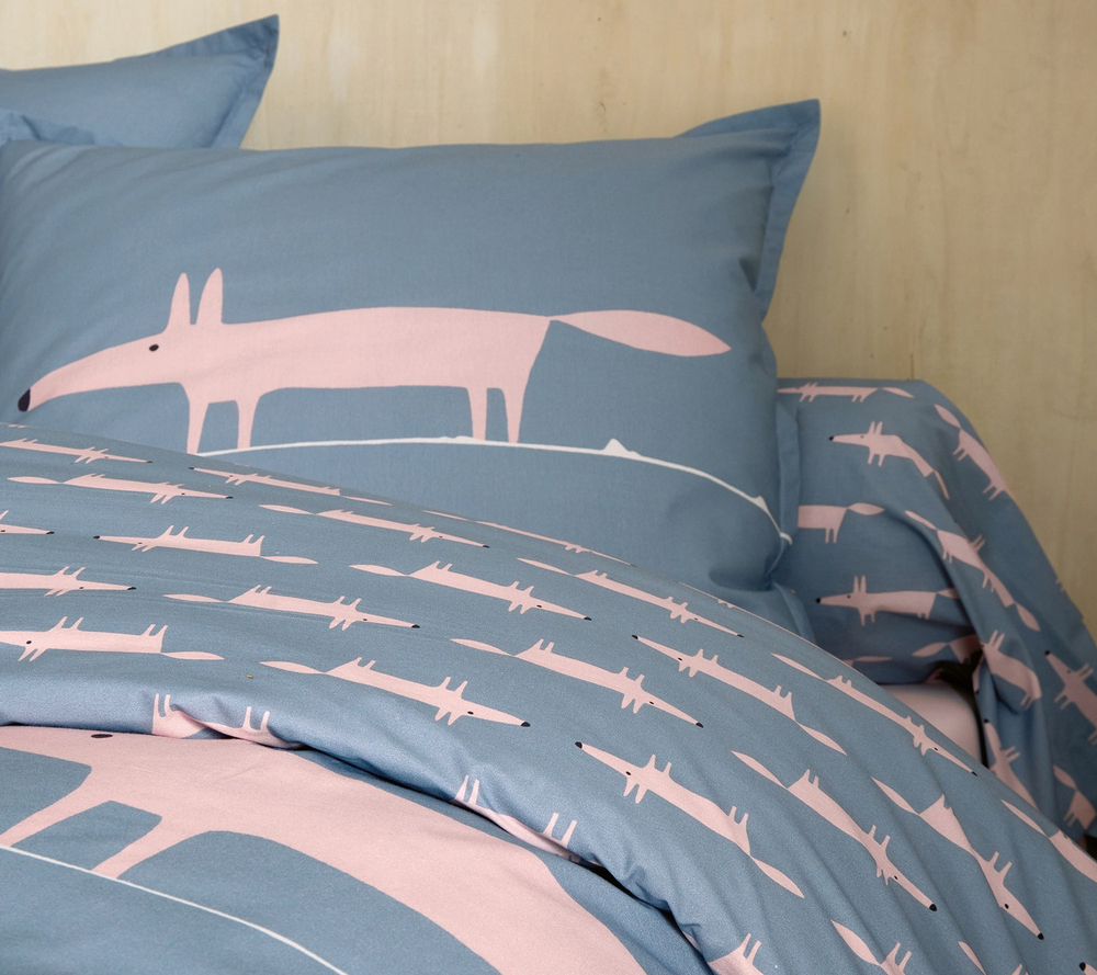 Постельное белье 2 спальное евро Blanc des Vosges Mr Fox denim синее