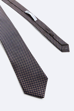 ZARA ЖАККАРДОВЫЙ ГАЛСТУК ИЗ 100% ШЕЛКА, МОРСКОЙ СИНИЙ