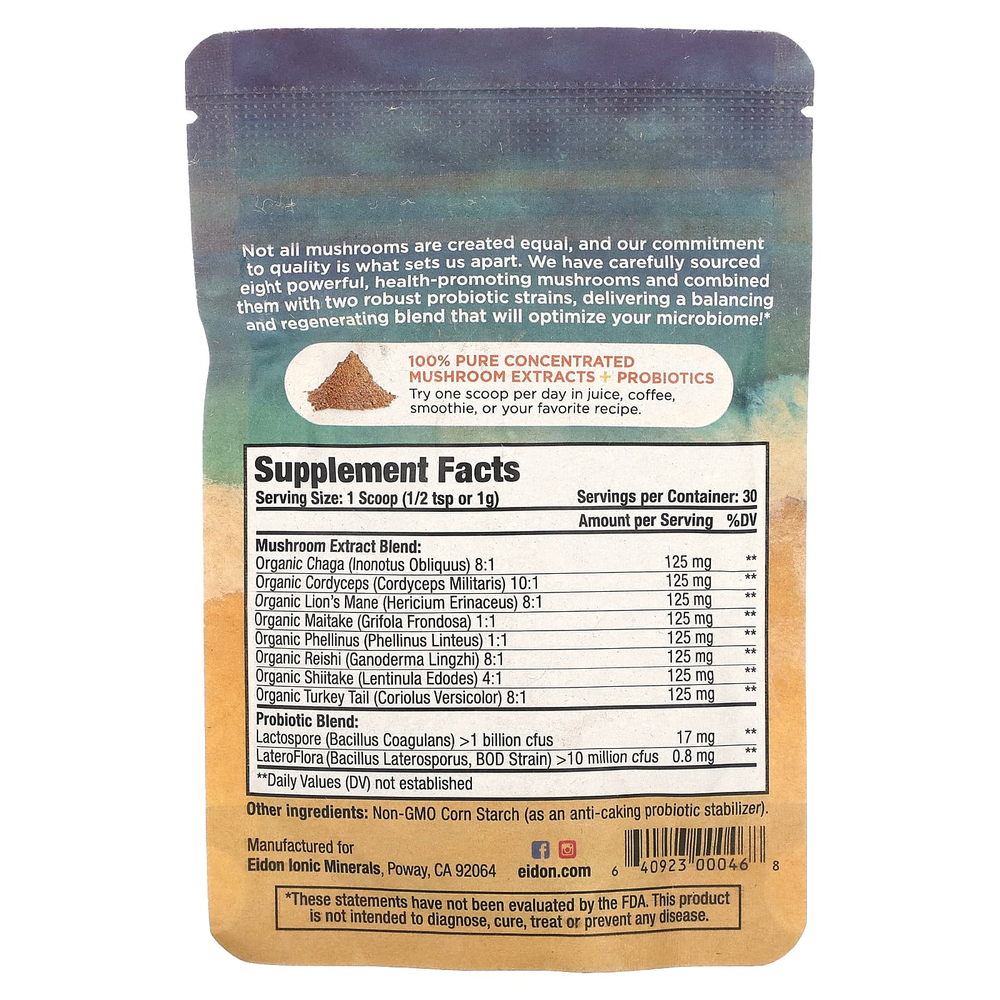 Eidon Ionic Minerals, Superbiome, 8 экстрактов грибов + 2 пробиотика, 30,6 г (1,08 унции)