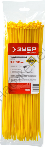 ЗУБР КС-Ж1 3.6 x 300 мм, нейлон РА66, кабельные стяжки желтые, 100 шт, Профессионал (309050-36-300)