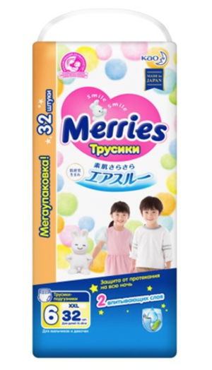 MERRIES Трусики-подгузники для детей размер XXL 15-28 кг 32 шт