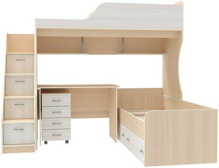 Двухъярусная кровать КарИВи Дуэт-5 с лестницей Комод КарИВиом  Дуб Молочный Белое Дерево