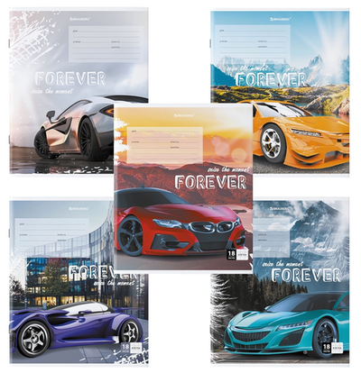 Тетрадь А5 18л. клет. "Sports car" обложка картон (BRAUBERG)