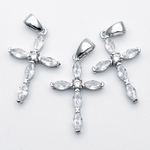 Подвеска Крест, цвет серебро (родий), фианиты, размер 22*14 мм, цена за 1 шт