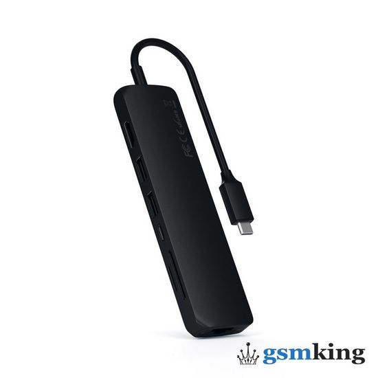 Satechi Type-C Slim Multi-Port with Ethernet Adapter (USB-C PD to 2 x USB-A ports + SD card slot + Micro SD card + Gigabit Ethernet + 4K HDMI) Black ST-UCSMA3K