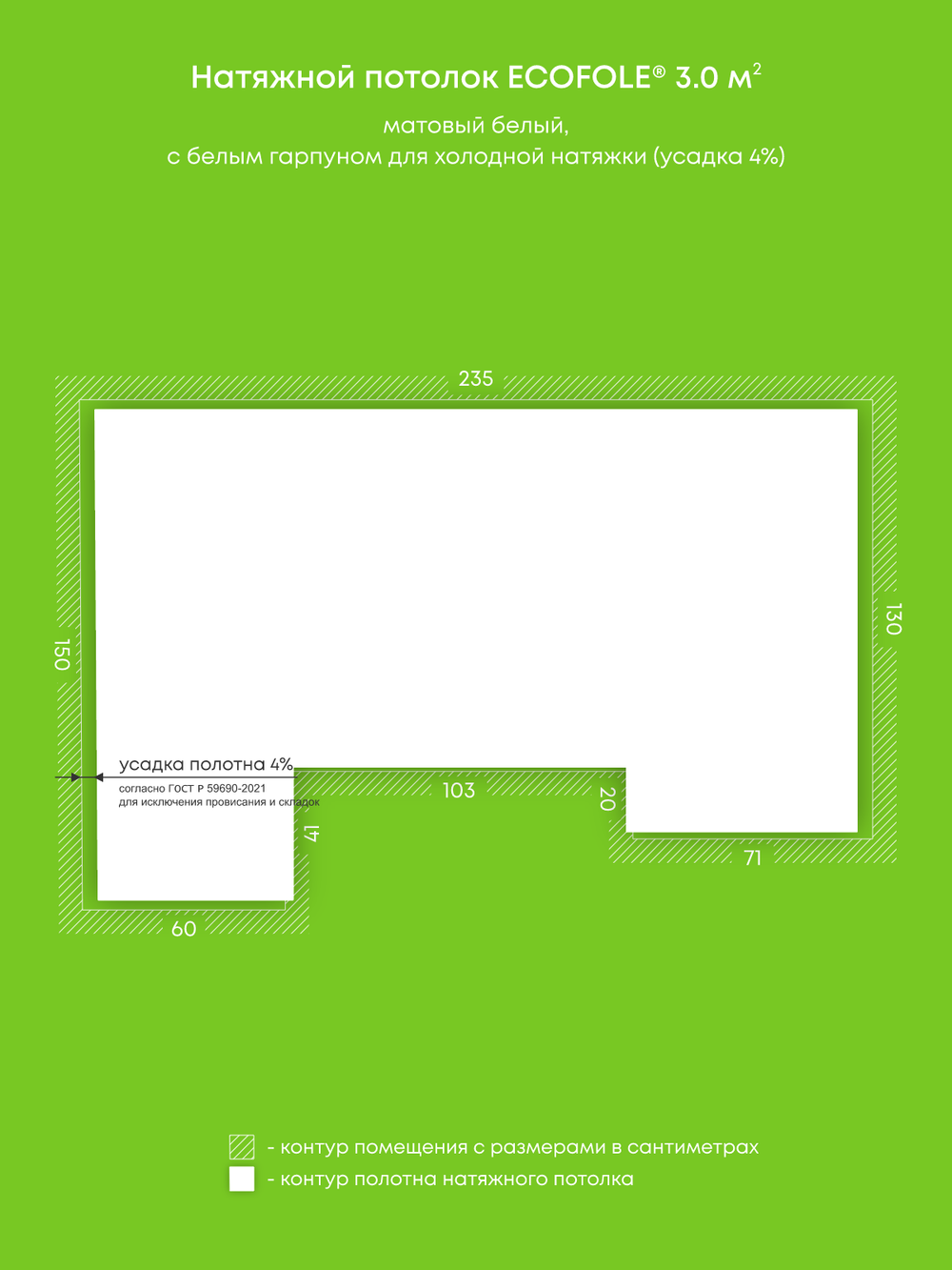 Матовый натяжной потолок 3 м2
