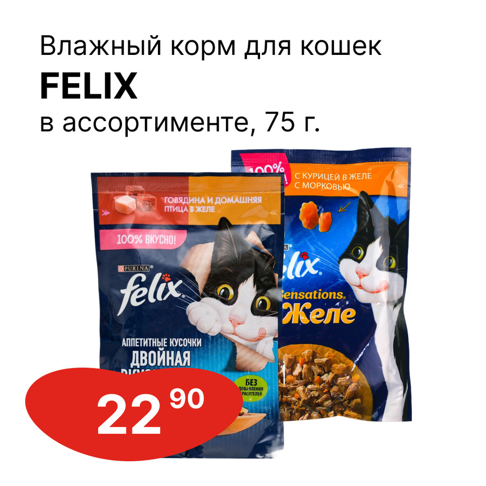 Корм влажный Felix в ассортименте, 75г