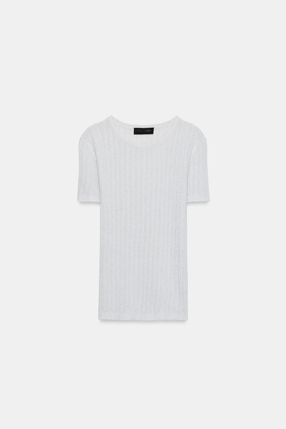 ZARA ТОП В РУБЧИК С БЛЕСТЯЩЕЙ НИТЬЮ, СЕРЕБРИСТЫЙ