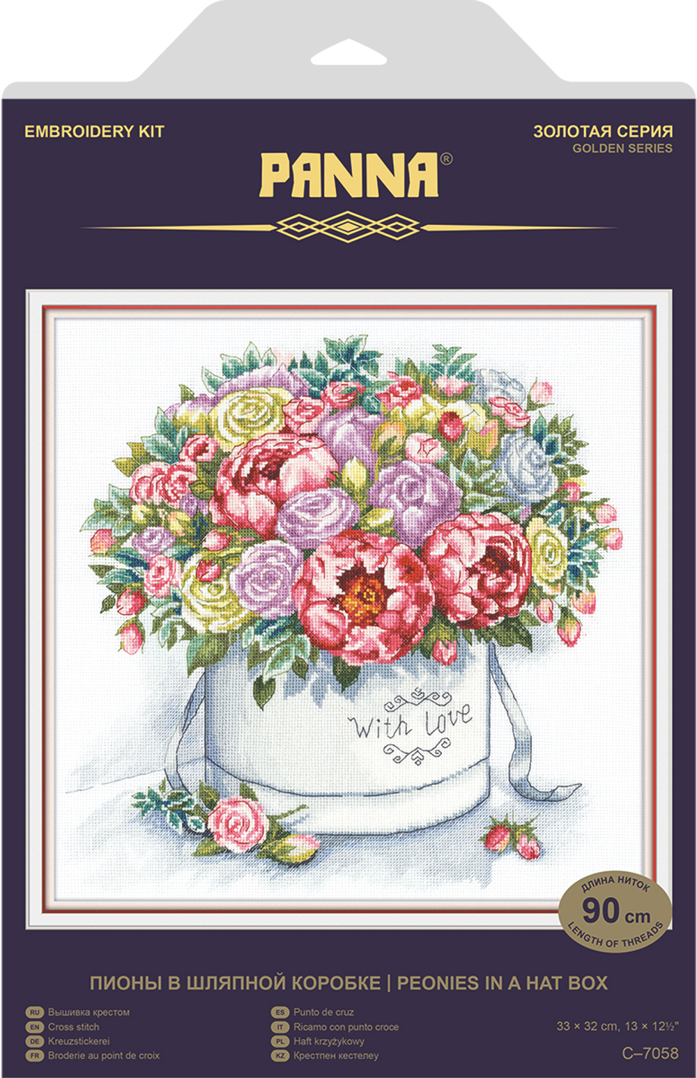 Набор для вышивания "PANNA""Золотая серия" C-7058 "Пионы в шляпной коробке" 33 х 32 см