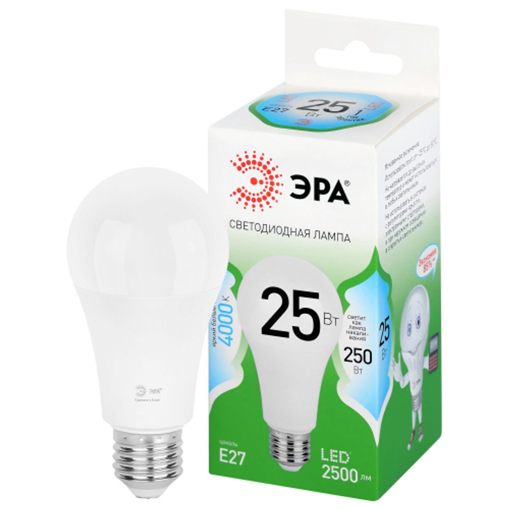 Лампа светодиодная ЭРА GREEN LINE LED A60-25W-840-E27 GL 25Вт груша яркий белый свет E27 | Лампы cветодиодные Груша (A)