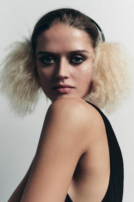 ZARA МЕХОВЫЕ НАУШНИКИ ИЗ 100% КОЖИ, ЭКРЮ