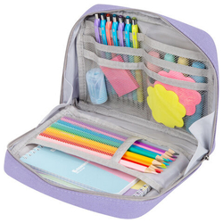 Пенал-органайзер BRAUBERG, 1 отделение, наклейки, молния вокруг, канвас, 22х15х6см,фиолетовый,273594
