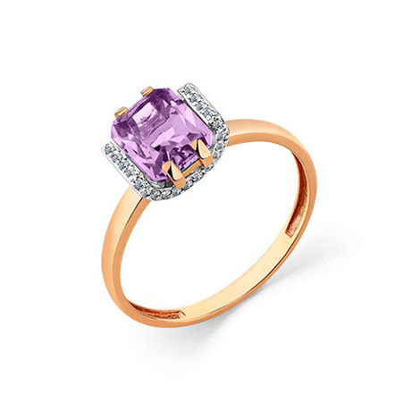 Кольцо из золота 585 пробы с Аметистом и Фианит