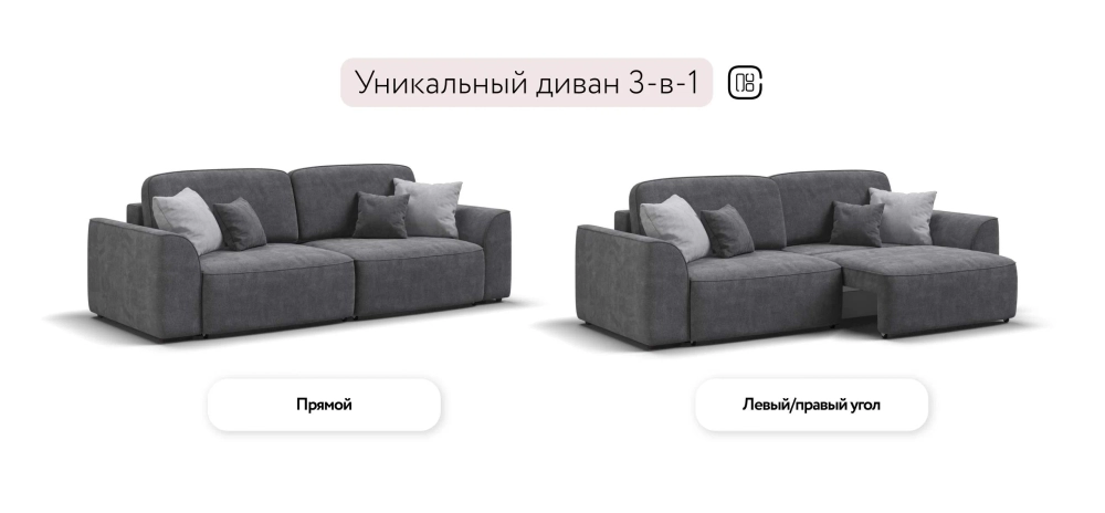 Диван Кинг Шенилл Клауд графит – прямой диван с механизмом еврокнижка