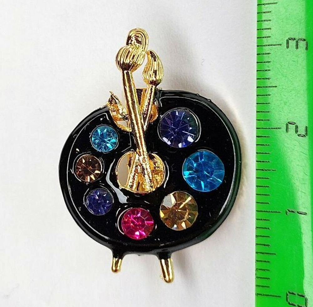 Брошка, брошь " Палитра художника". Эмаль, стразы. Цвет черный