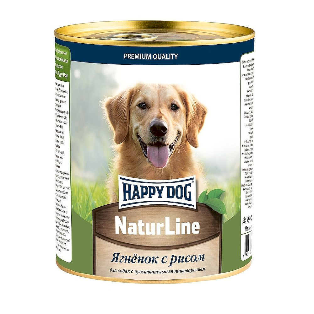 Влажный корм Happy Dog Natur Line для собак с ягненком и рисом, банка 970г