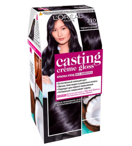 L'Oreal Paris Краска для волос Casting Creme Gloss, тон №210, Черный перламутровый, 180 гр