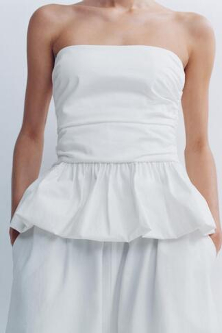 ZARA ОБЪЕМНЫЙ ТОП ИЗ ПОПЛИНА, БЕЛЫЙ