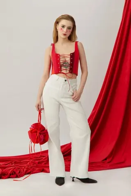 Джинсовый апсайкл корсет с бретелями, красный