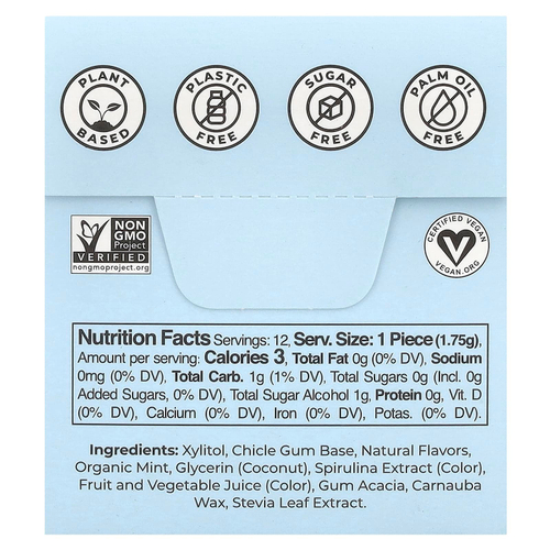 Refresh Gum, растительная жевательная резинка, со вкусом перечной мяты, 12 шт.