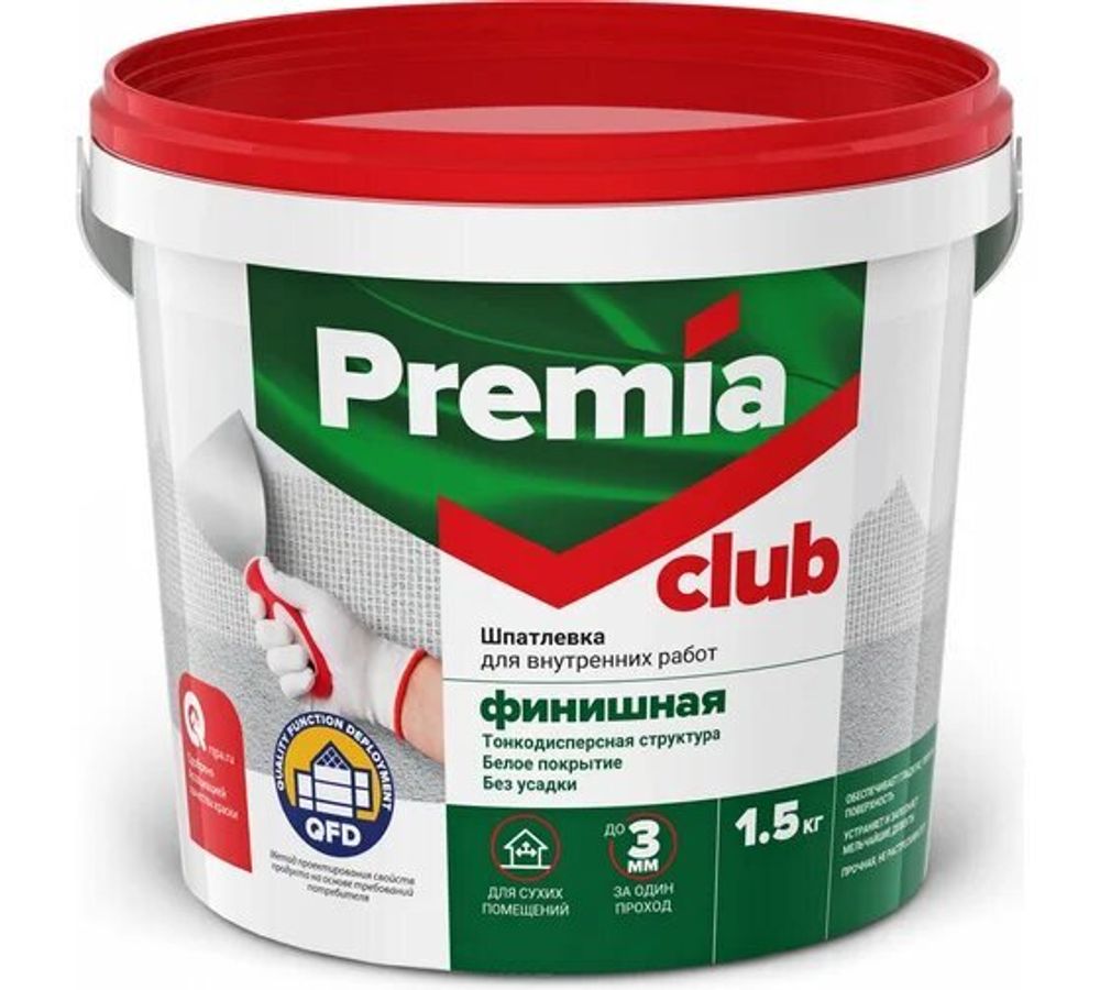 Шпатлевка PREMIA CLUB финишная вн.работ 1,5кг ЯК