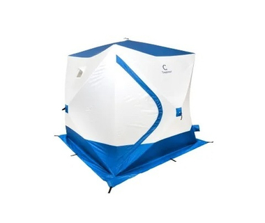 Палатка зимняя куб СЛЕДОПЫТ, 2,15х2,15 м, S по полу 4,6 кв.м, 3 слоя, цв. синий/белый
