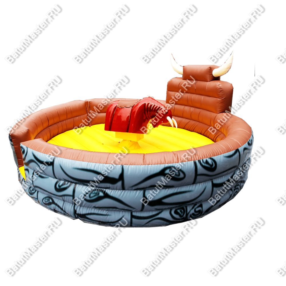 Надувной аттракцион Бык Родео, бык+батут, красный, 5*5*2,5м