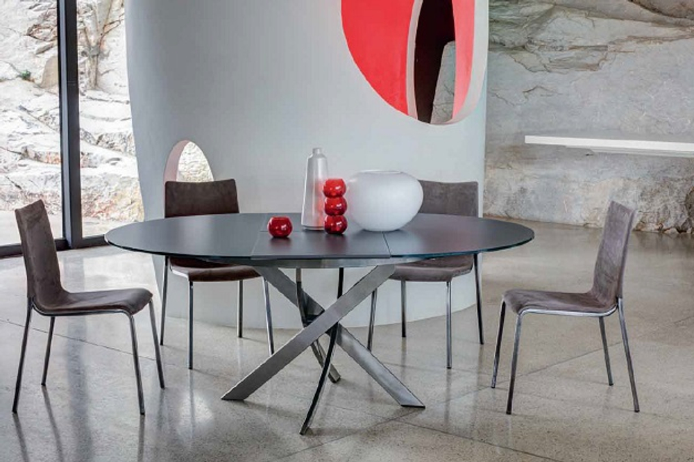 Стол М-City DISAUR Barone (01.92) G093 Хром, С150 Э-Бел. Гл. стекло, L021Алюм.Вставка