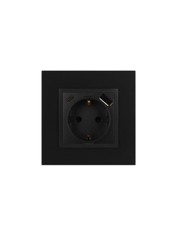 Розетка Elegance 14-4108-05 16A 250В 2P+E защ. шторки с USB type-A+C 3А 5В антрацит Эра Б0067724