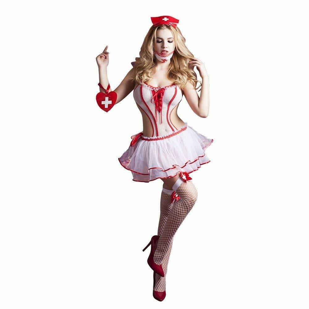 Костюм медсестры Candy Girl Lola боди, юбка, чулки, головной убор, маска, аксессуар OS