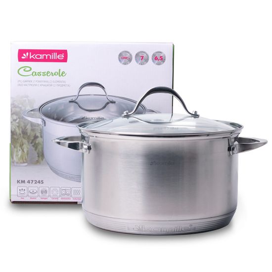 Кастрюля 6,5 л. из нержавеющей стали Kamille KM 4724S с крышкой и 7-слойным дном