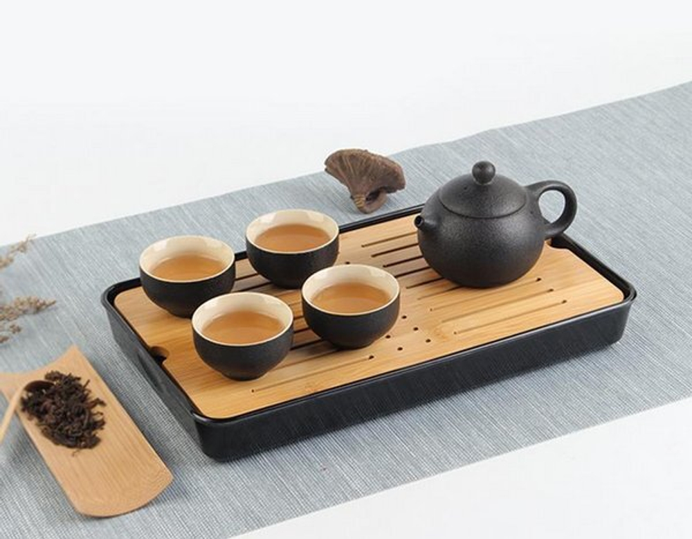 243032 Чабань "Средняя с полосками" l=33см, бамбук/пластик натуральный/черный