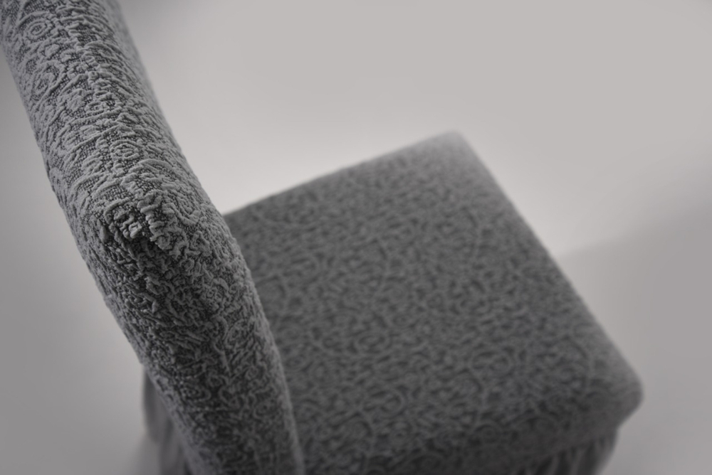 Чехол на стул с оборкой Жаккард, цвет Серый, Набор 4 шт.