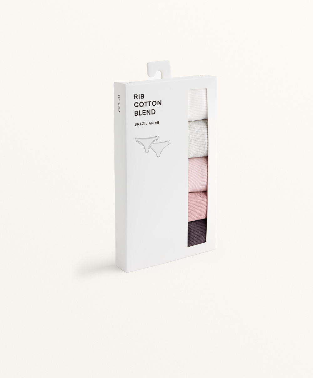 OYSHO Набор из 5 пар трусов-бразильяно из хлопковой смеси, розовый