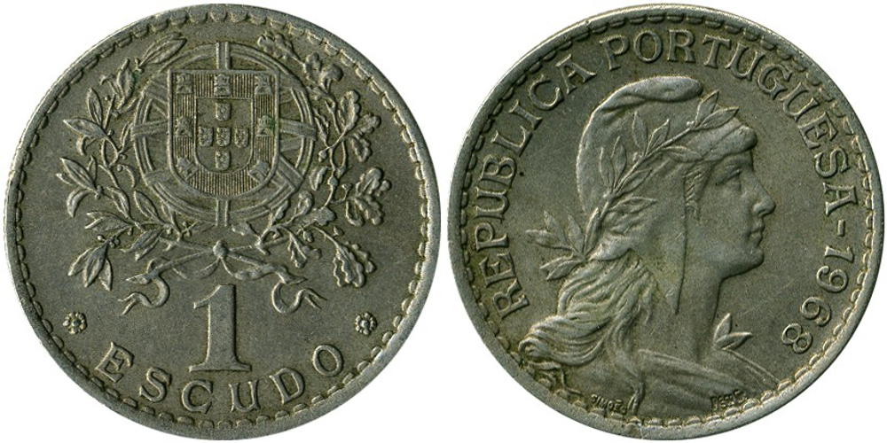 Португалия 1 эскудо, 1927-1968 Марианна XF