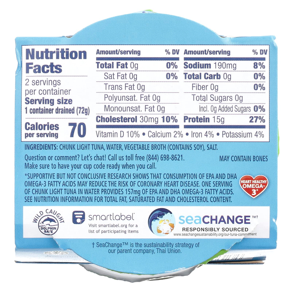 Chicken of the Sea, To-Go-Cups, кусочки легкого тунца в воде, 2 стакана по 2,8 унции