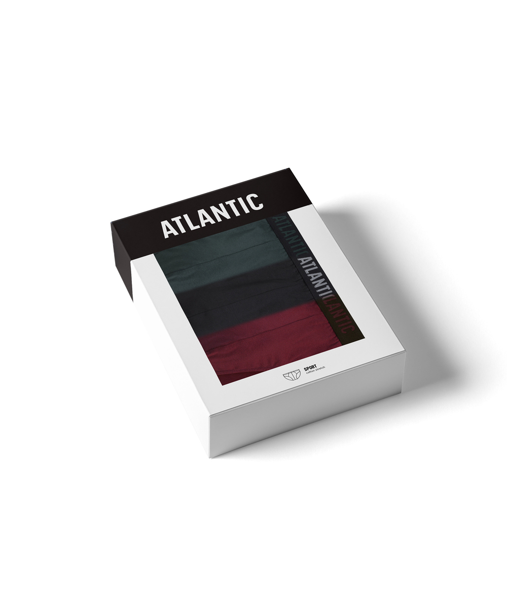 Мужские трусы слипы спорт Atlantic, набор 3 шт., хлопок, черные + изумрудные + каберне, 3MP-094