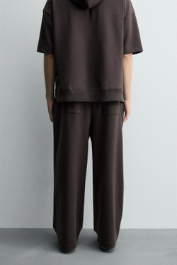 ZARA БРЮКИ ИНТЕРЛОК СО СКЛАДКАМИ И ЭТИКЕТКОЙ, ТЕМНО-КОРИЧНЕВЫЙ