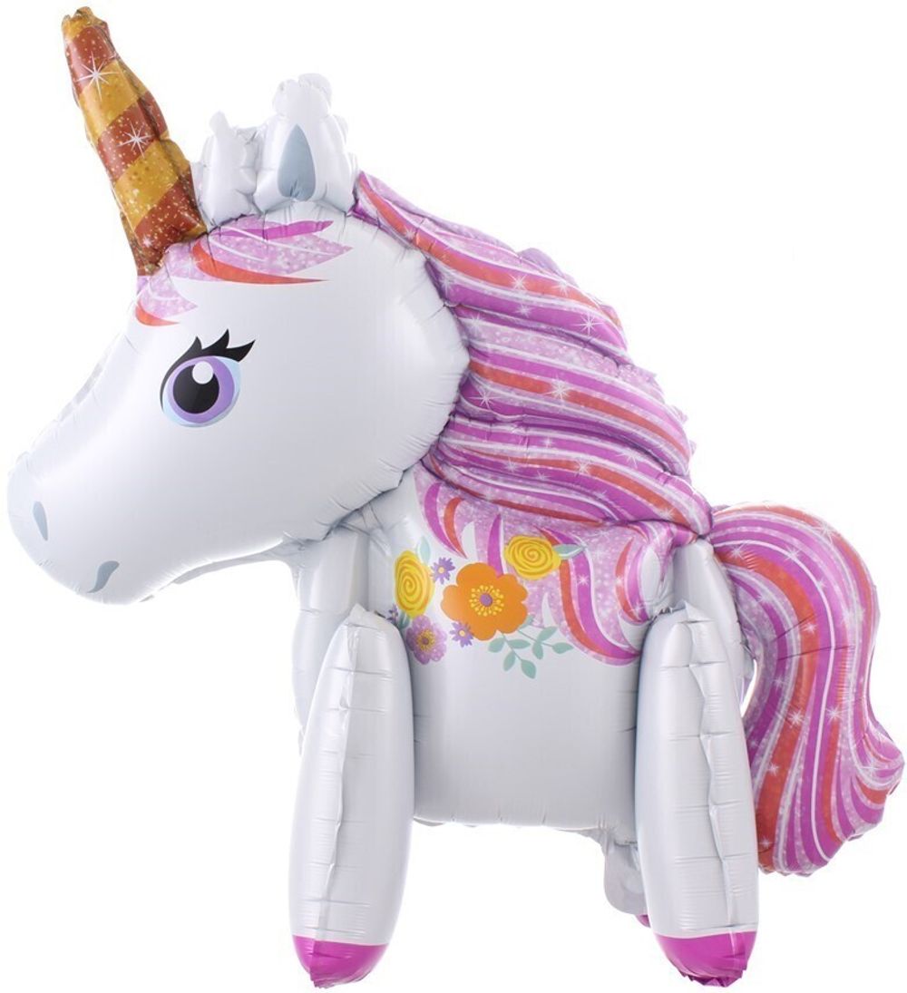 Шар 3D (23''/58 см) фигура Цветочный единорог Розовый (воздух)  Изображение3
