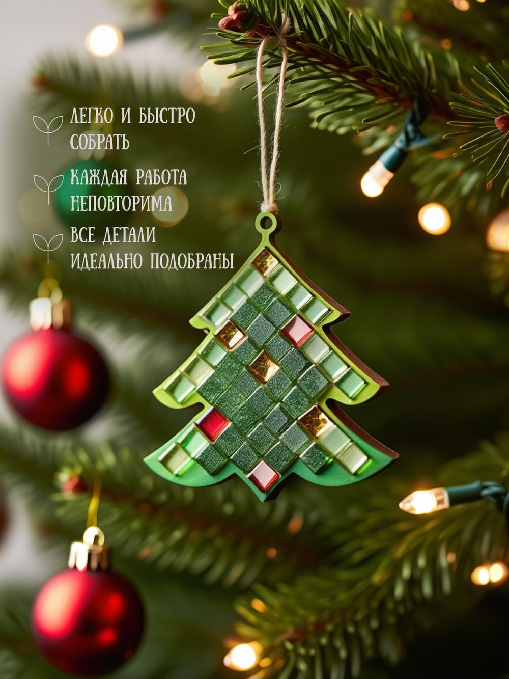 Набор для творчества стеклянная мозаика ЕЛОЧКА 12 см.