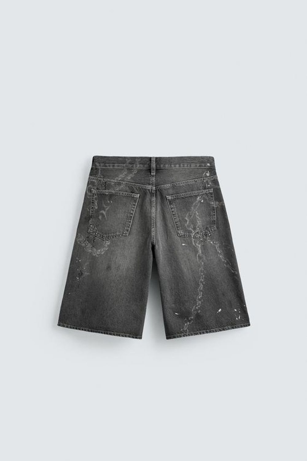 ZARA ДЖИНСОВЫЕ ШОРТЫ BAGGY С ЦЕПЯМИ, СЕРЫЙ